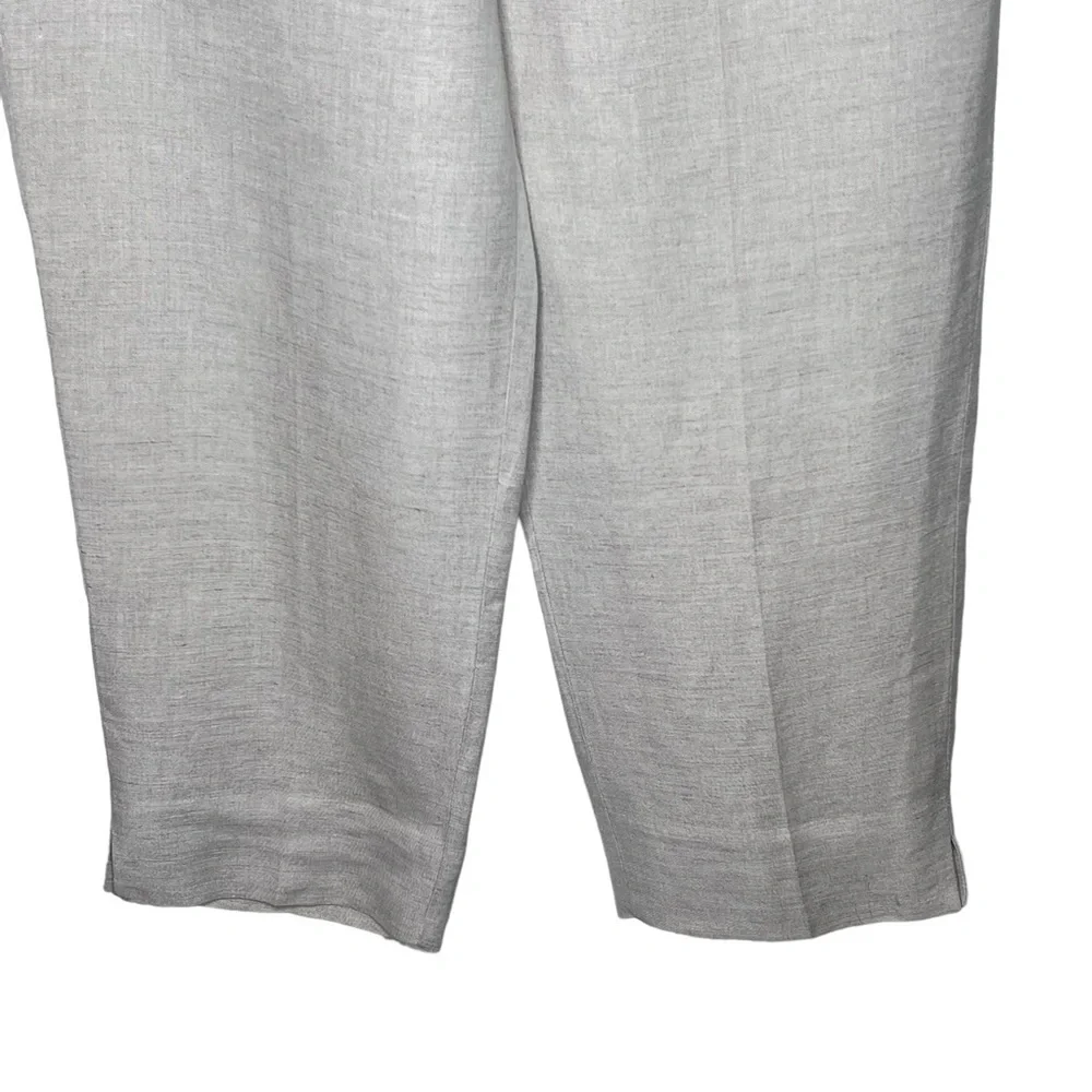 Annie Alexander Wide Leg Cropped Ankle Slacks Size 14 Ivory Linen Side Zip Lined - Picture 4 of 12